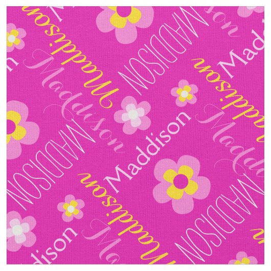 Blume individuelle Name rosa gelbe typografische G Stoff (Nahaufnahme)