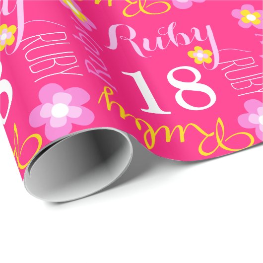Blume individuelle Name Ruby 18 Geburtstagspackung Geschenkpapier (Rolleneckpunkt)