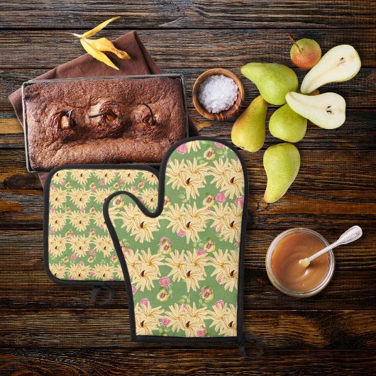 Blume inspiriert Birnen grün Ofenhandschuh & Topflappen-Set