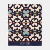 Blume Isometrisches blaues Beige Blumenmuster Fleecedecke (Vorderseite)