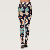 Blume Isometrisches blaues Beige Blumenmuster Leggings (Rückseite)