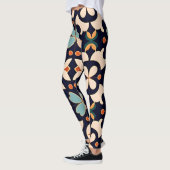 Blume Isometrisches blaues Beige Blumenmuster Leggings (Links)