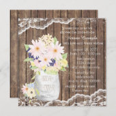 Blume Jar Brautparty für Spitzen- und Holzwasser Einladung (Vorne/Hinten)