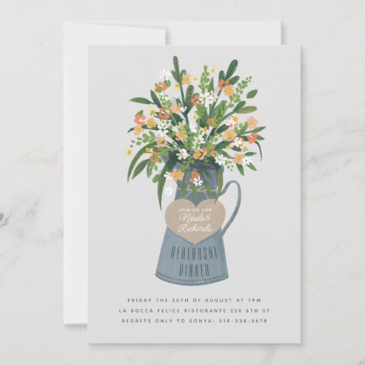 Blume Jug Wedding Probe Dinner Einladung (Vorderseite)