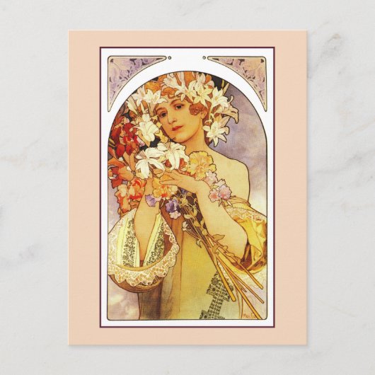 Blume, Jugendstil Alphonse Alfons Mucha Postkarte (Vorderseite)
