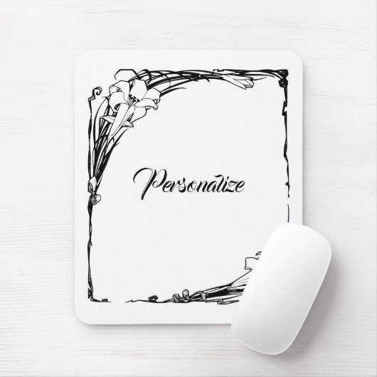 Blume Jugendstil elegant Schwarz-weiß Mousepad (Mit Mouse)