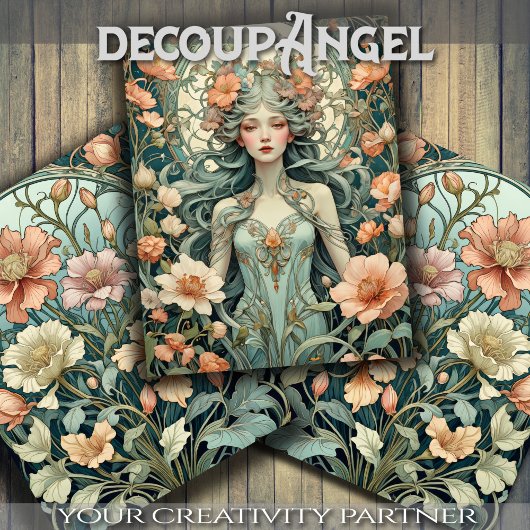 Blume Jugendstil - Set 3 - Decoupage - Geschenkpapier Set