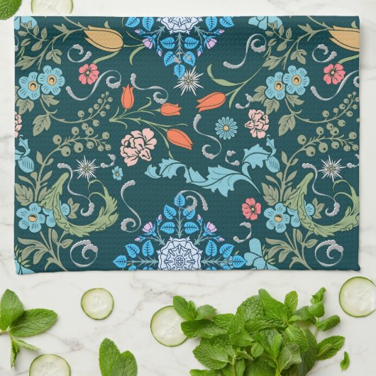 Blume, Jugendstil, William Morris-Stil Geschirrtuch (Gefaltet)