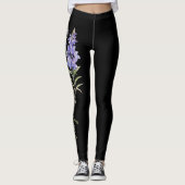 Blume Juli, Lila Larkspur auf Schwarz Leggings (Vorderseite)