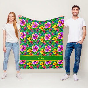 Blume Jungle Leaf für tropischen Hibiskus hinzufüg Fleecedecke