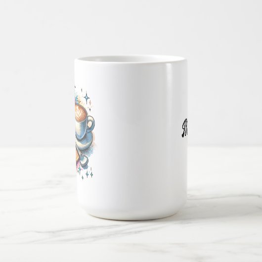 Blume, Kaffee und Regenbogenkuchen Personalisiert Kaffeetasse (Mittel)