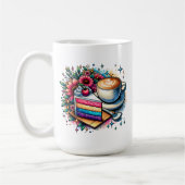 Blume, Kaffee und Regenbogenkuchen Personalisiert Kaffeetasse (Links)