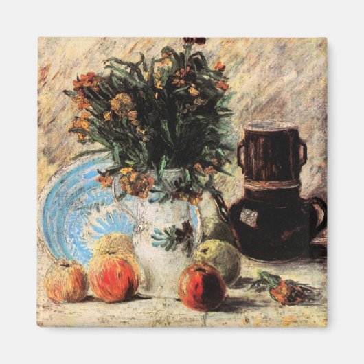 Blume, Kaffeeepot und Obst von Vincent van Gogh Magnet (Vorne)