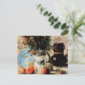 Blume, Kaffeeepot und Obst von Vincent van Gogh Postkarte (Stehend Vorderseite)