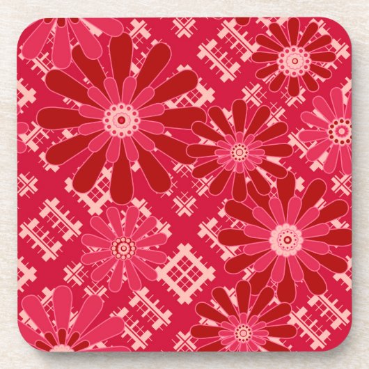 Blume kariert , blumig , kariert , rot , rot , rus getränkeuntersetzer (Vorderseite)