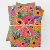 Blume, Kariert und geometrisch | Warme Farben Geschenkpapier Set (Beispiel)