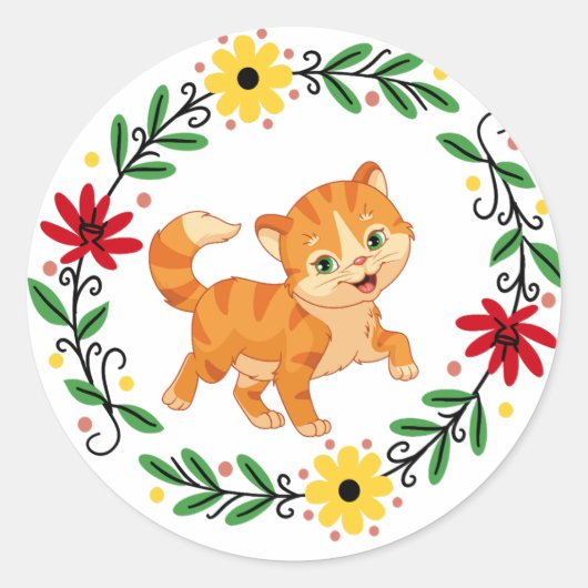 Blume Katzenaufkleber Runder Aufkleber (Vorderseite)