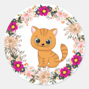 Blume Katzenaufkleber Runder Aufkleber