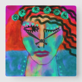 Blume Kind Abstrakte Kunst Quadratische Wanduhr (Vorderseite)