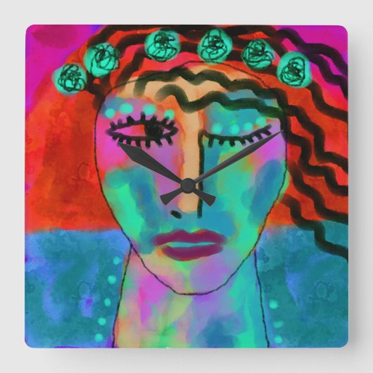 Blume Kind Abstrakte Kunst Quadratische Wanduhr (Vorderseite)