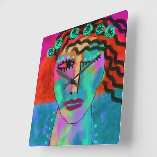 Blume Kind Abstrakte Kunst Quadratische Wanduhr (Winkel)