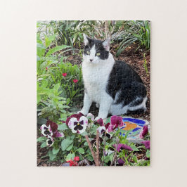 Blume Kind! Niedliche Katze im Garten Puzzle