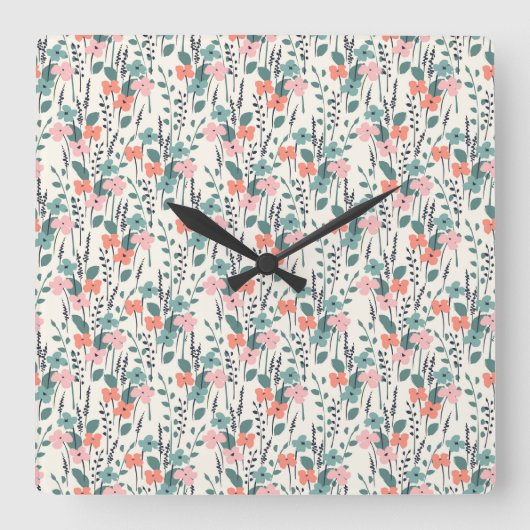Blume Kind Quadratische Wanduhr (Vorderseite)