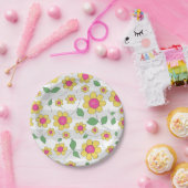 Blume Kinder rosa Gelbe Federdoodles Pappteller (Party)