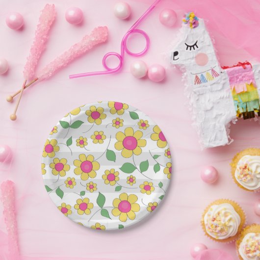 Blume Kinder rosa Gelbe Federdoodles Pappteller (Party)