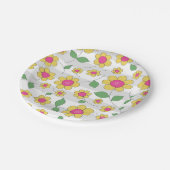 Blume Kinder rosa Gelbe Federdoodles Pappteller (Schrägansicht)