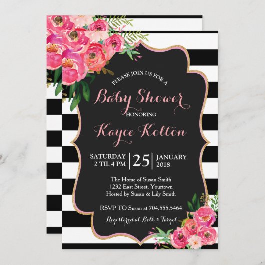 Blume Kinderdusche Einladung (Vorne/Hinten)