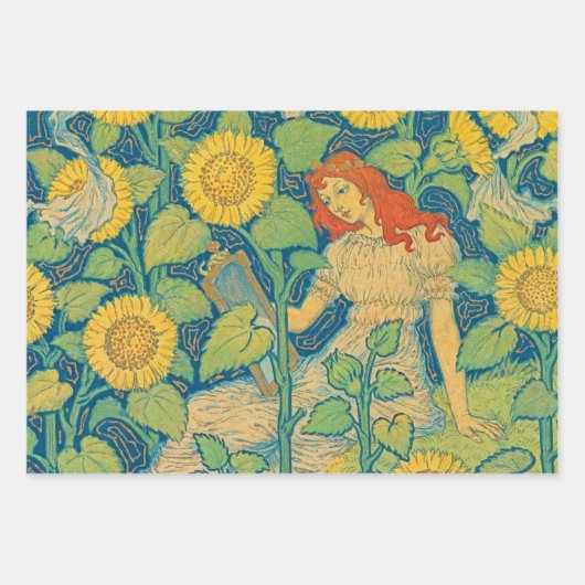Blume Kinderfrau im Sonnenblumengarten Geschenkpapier Set (Vorderseite)