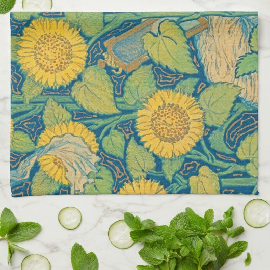 Blume Kinderfrau im Sonnenblumengarten Geschirrtuch (Gefaltet)