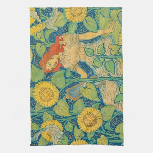 Blume Kinderfrau im Sonnenblumengarten Geschirrtuch (Vertikal)