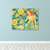 Blume Kinderfrau im Sonnenblumengarten Leinwanddruck (Insitu (Holzboden))