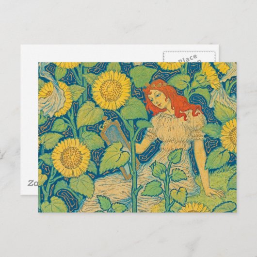 Blume Kinderfrau im Sonnenblumengarten Postkarte (Vorne/Hinten)