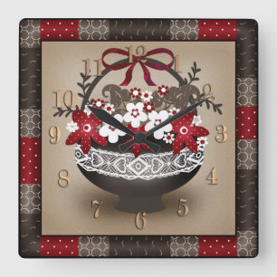 Blume Korbrahmen Design Blumenmuster Vintage sind Quadratische Wanduhr