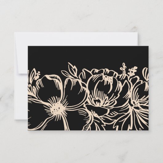 Blume Krangerrahmen elegante Hochzeitsschwarz UAWG RSVP Karte (Rückseite)