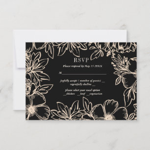 Blume Krangerrahmen elegante Hochzeitsschwarz UAWG RSVP Karte