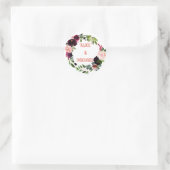Blume Kranich MONOGRAMM boho rosa bordei Classi Runder Aufkleber (Tasche)