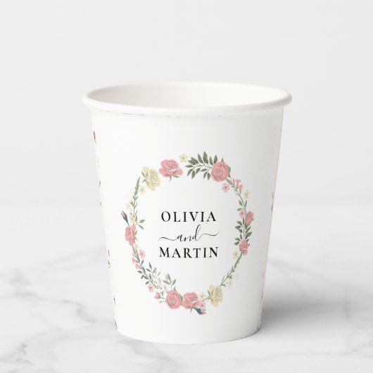 Blume Kronen-Script-Elegancy-Hochzeitspapier-Grupp Pappbecher (Rückseite)