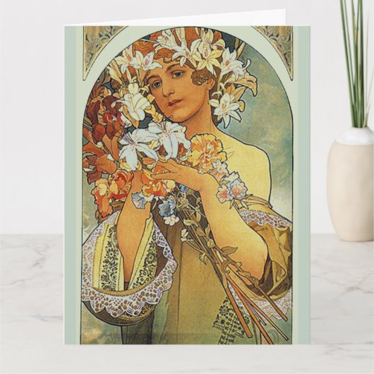 Blume, Kunst Alphonse Mucha Geburtstag Karte (Vorderseite)