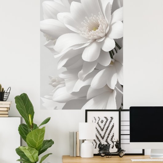 Blume Kunst Weiße Blume Kunst Blume Leben Kunst Poster (Heimbüro)