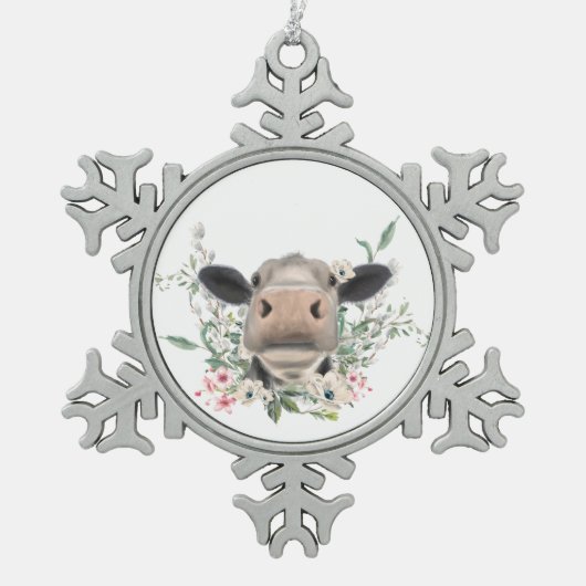 Blume Küssen, graues Zuchttier Schneeflocken Zinn-Ornament (Vorderseite)