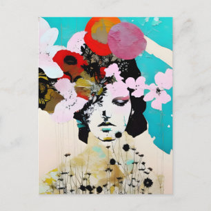 Blume Lady Farbige Mixed Media Collage Abstrakt Postkarte