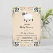 Blume Lamm-Babydusche Einladung (Stehend Vorderseite)