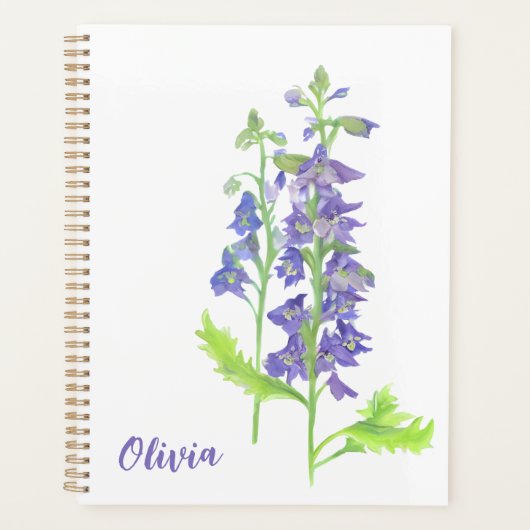 Blume Larkspur Wasserfarbenplaner Juli Planer (Vorderseite)