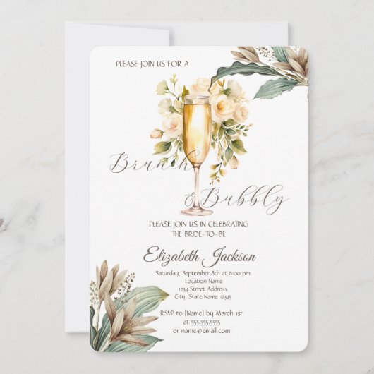 Blume Leaf Champagne Brautparty Einladung (Vorderseite)
