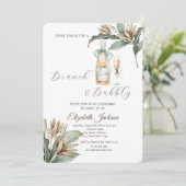 Blume Leaf Champagne Glass Flasche Brautparty Einladung (Stehend Vorderseite)