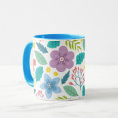 Blume Leaf Print Modern Blue Coffee Tasse (Vorderseite Links)